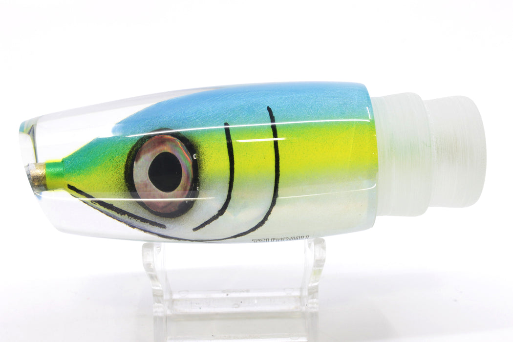 fish head lures Tsutomu Lures Ice Blue-Yellow Fish Head Ante Plunger 12" 6oz