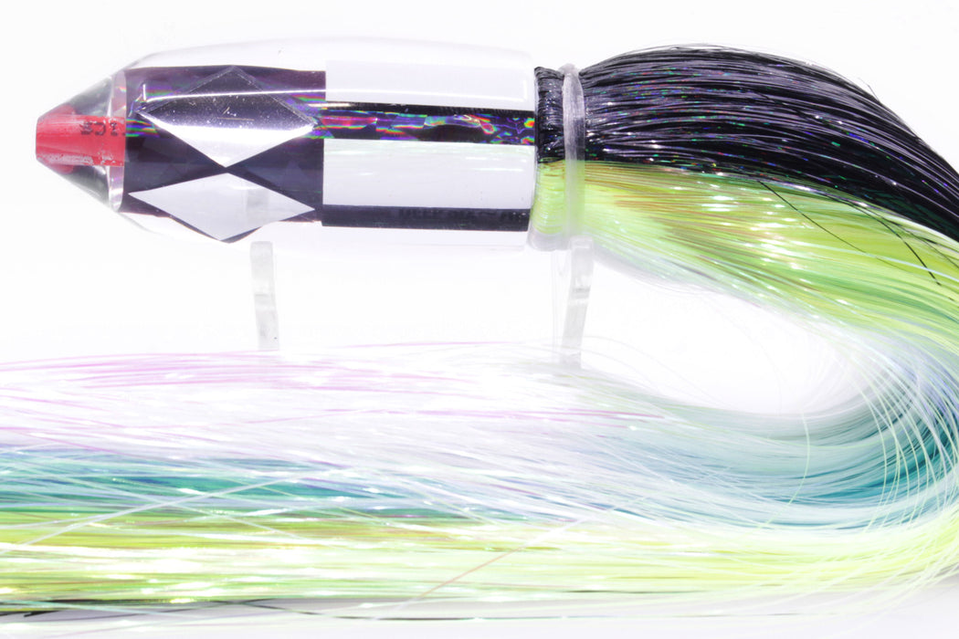 Aloha Lures Clear Mirrored Black Rainbow Deep Six 9" 6oz Strobez Black-Yellow-White