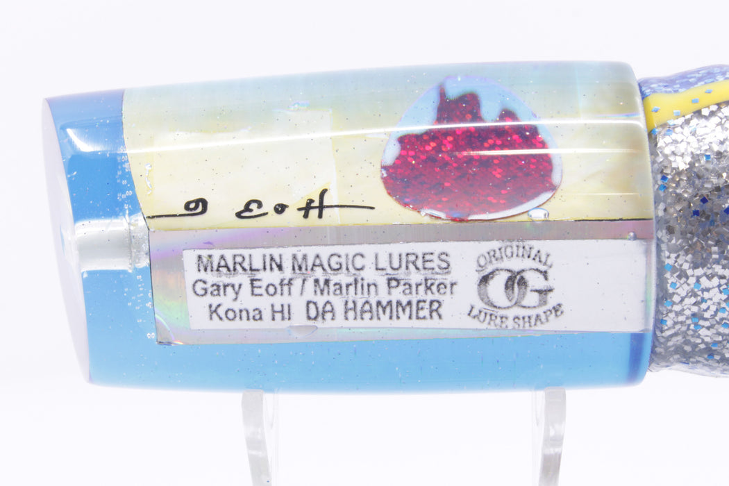 Marlin Magic Lures Golden MOP Red Eyes Da Hammer 14" 12.5oz Skirted Blue-Silver