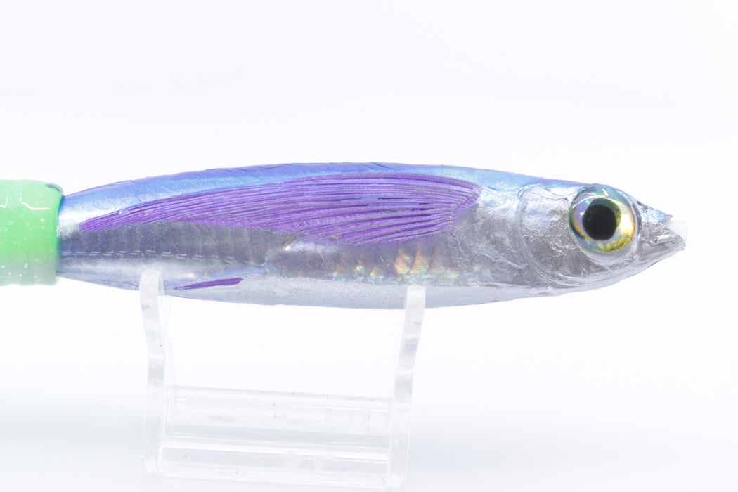 Aloha Lures Silver Rainbow Blue Back Purple Fins Slapstick 5" 5.5oz Skirted Green-White