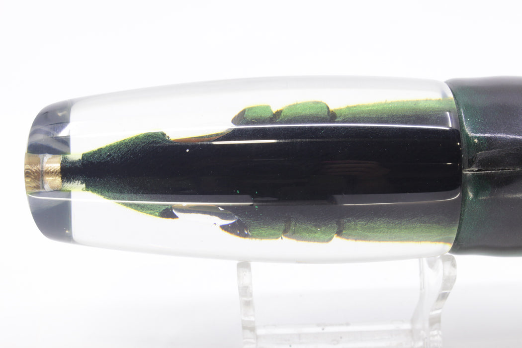 Tsutomu Lures Black-Green Fish Head Ante Plunger 12" 7.5oz Fire Tailz Vinyl Green Drip