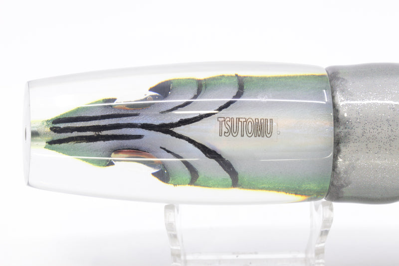 Tsutomu Lures Black-Green Fish Head Ante Plunger 12" 7.5oz Fire Tailz Vinyl Green Drip
