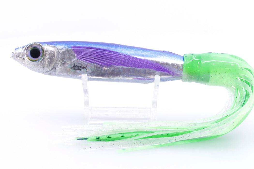 Aloha Lures Silver Rainbow Blue Back Purple Fins Slapstick 5" 5.5oz Skirted Green-White