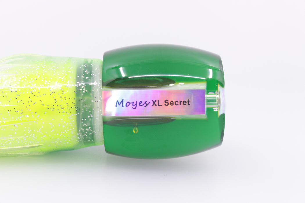 Moyes Lures White MOP Green Back Yellow Stripe XL Secret 14" 9oz Skirted