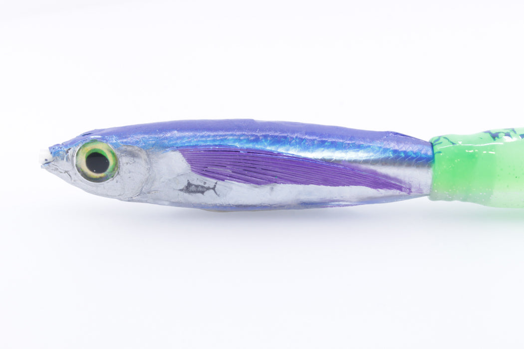 Aloha Lures Silver Rainbow Blue Back Purple Fins Slapstick 5" 5.5oz Skirted Green-White