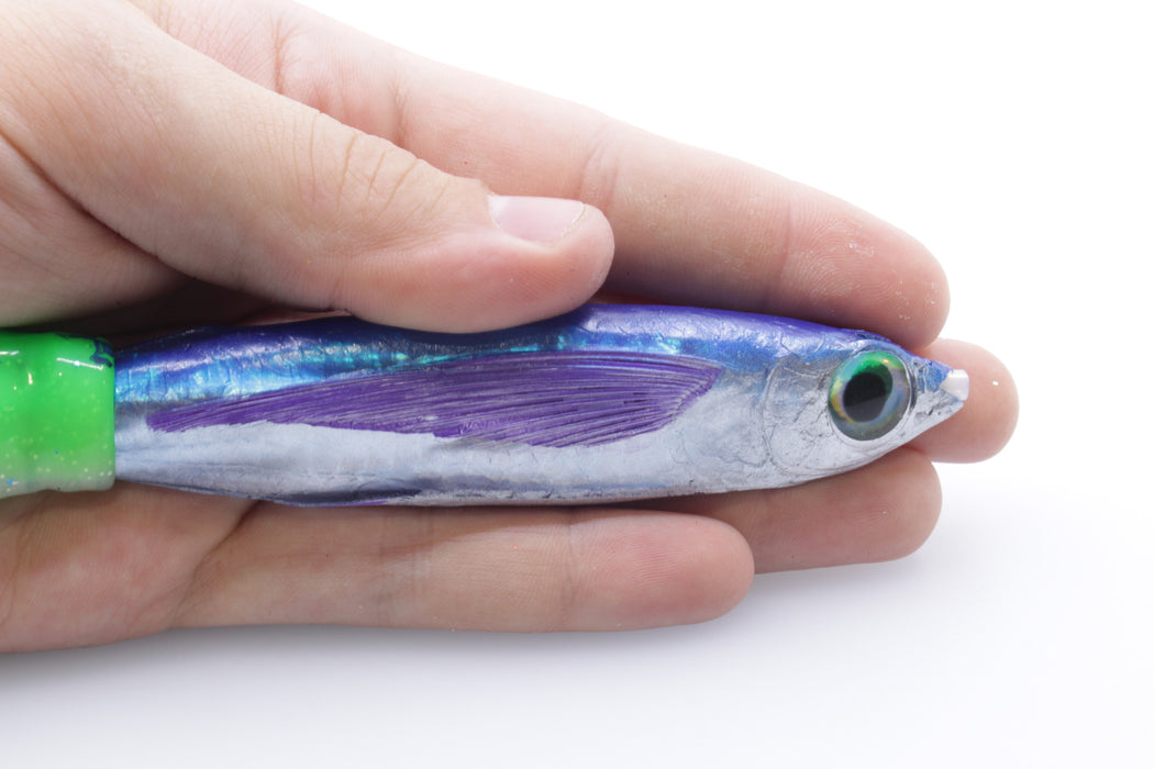 Aloha Lures Silver Rainbow Blue Back Purple Fins Slapstick 5" 5.5oz Skirted Green-White