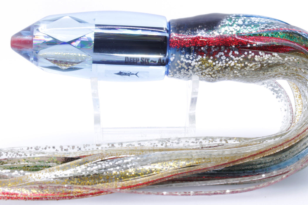 Aloha Lures Ice Blue Mirrored Silver Rainbow Deep Six 9" 5.2oz Skirted Evil