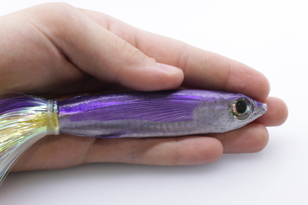 Aloha Lures Silver Rainbow Purple Back Slapstick 5" 5.5oz Strobez Purple-Yellow-White