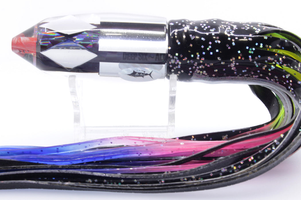 Aloha Lures Clear Mirrored Black Rainbow Deep Six 9" 5.2oz Skirted Black/Rainbow