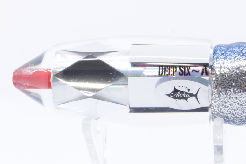 Aloha Lures Clear Mirrored Silver Rainbow Deep Six 9" 5.2oz Skirted Blue Aurora-Silver