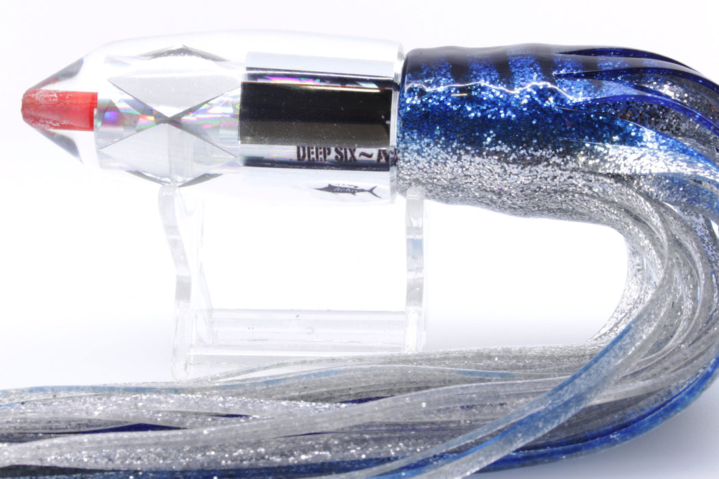 Aloha Lures Clear Mirrored Silver Rainbow Deep Six 9" 5.2oz Skirted Blue Aurora-Silver