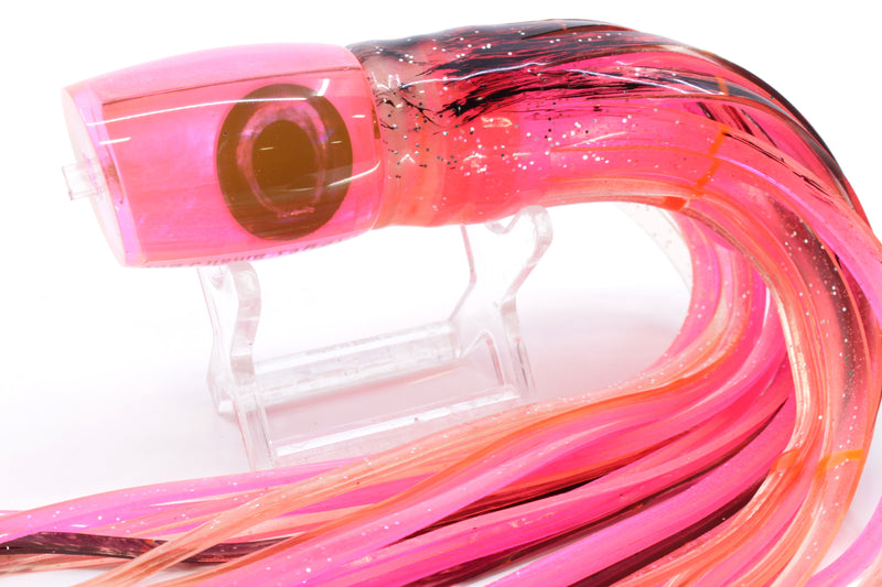 Moyes Lures Fluorescent Pink MOP Small J-Boy 9" 5oz Skirted Root Beer-Petrolero/Pink GZE