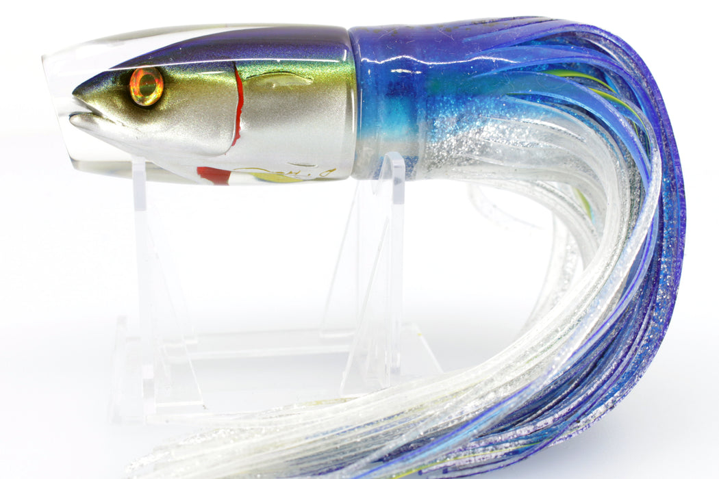 JB Signature Lures Mackerel Scad (Opelu) Small Plunger 7" 3.5oz Skirted Blue-Silver