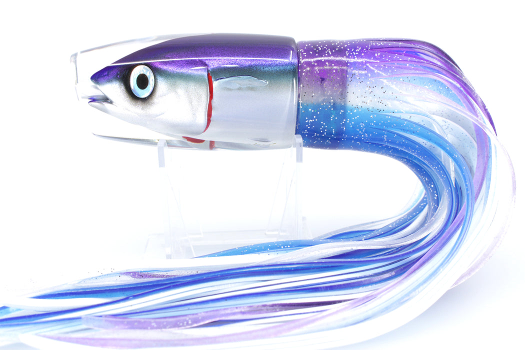 fish head trolling lures JB Signature Lures Flying Fish Large Plunger 12" 9oz Skirted Purple-Clear-Blue