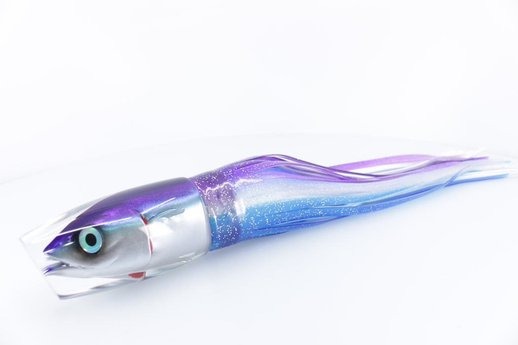 JB Signature Lures Flying Fish Large Plunger 12" 9oz Skirted Purple-Clear-Blue