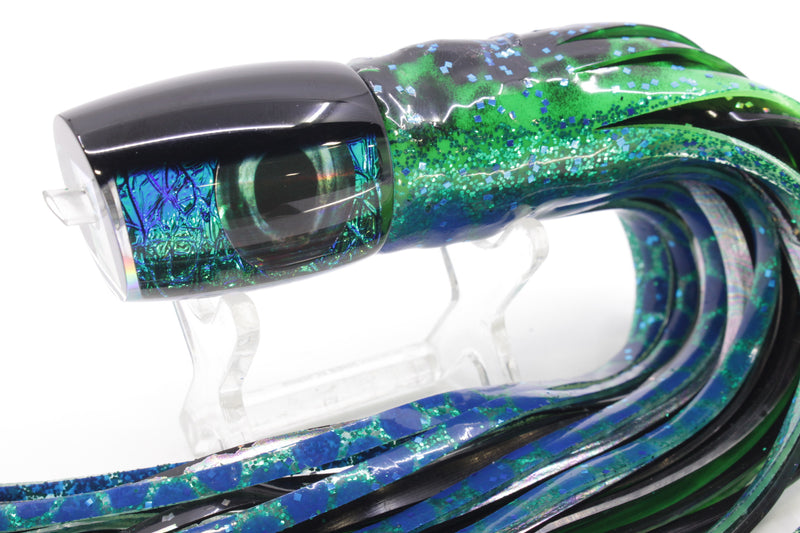 Moyes Lures Blue-Green Oil Slick Black Back Small J-Boy 9" 5oz Skirted Black Dots-Blue Dots GZE