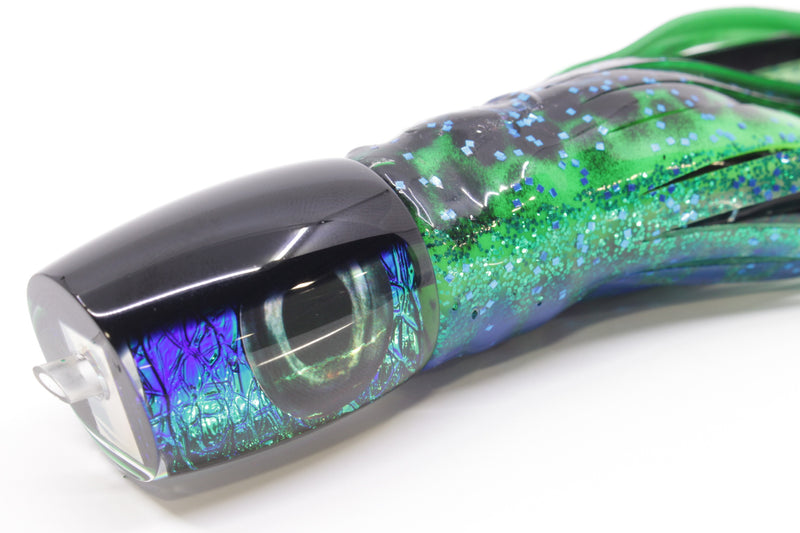 Moyes Lures Blue-Green Oil Slick Black Back Small J-Boy 9" 5oz Skirted Black Dots-Blue Dots GZE