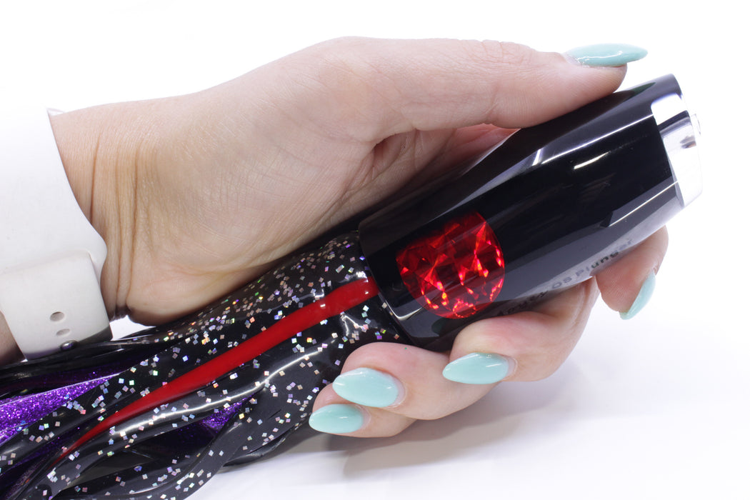 Moyes Lures Black Pearl Black Back Red Eyes O.S. Plunger 12" 7oz Skirted Black/Purple