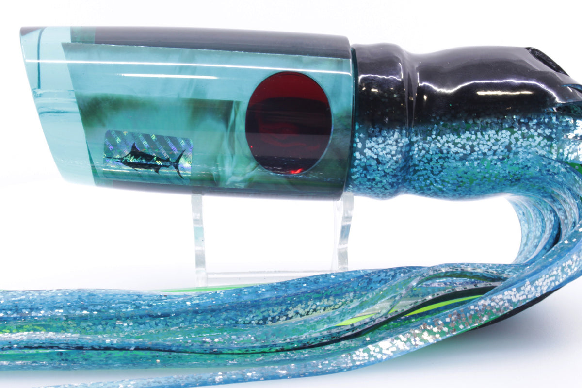 Aloha Lures Teal Resin MOP Red Eyes Smash Bait 14" 15oz Skirted Black