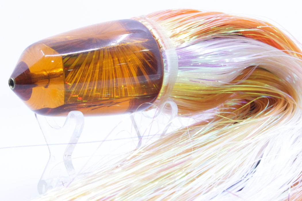 Koya Lures Amber Rainbow Starburst Bullet 9"+ 7.5oz Flashabou Orange-White Stripes