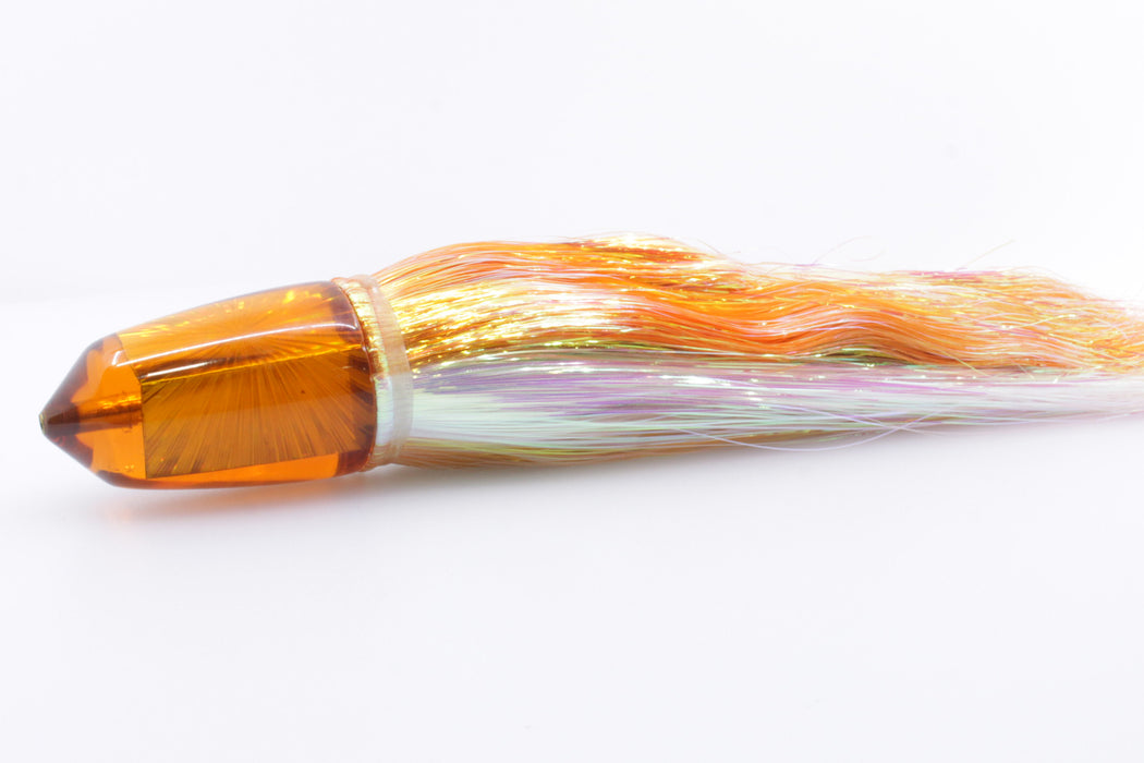 Koya Lures Amber Rainbow Starburst Bullet 9"+ 7.5oz Flashabou Orange-White Stripes