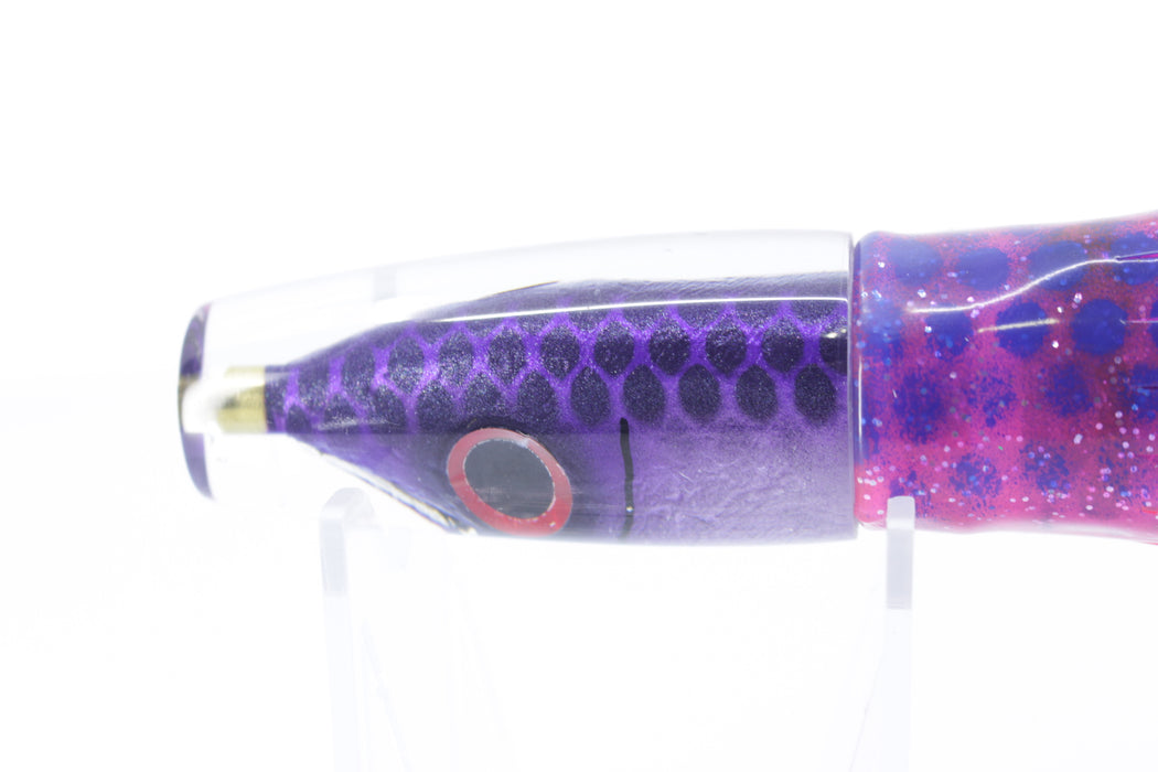 Tsutomu Lures Purple Black Dots Fish Head Ali'i Invert 7" 5.7oz Skirted