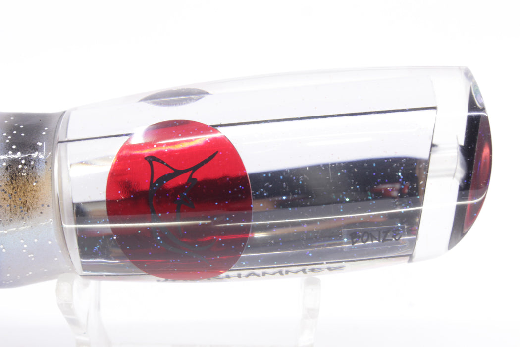 Bonze Lures Mirrored Red Eyes Jackhammer 10" 8.5oz Skirted White-Black Stripes