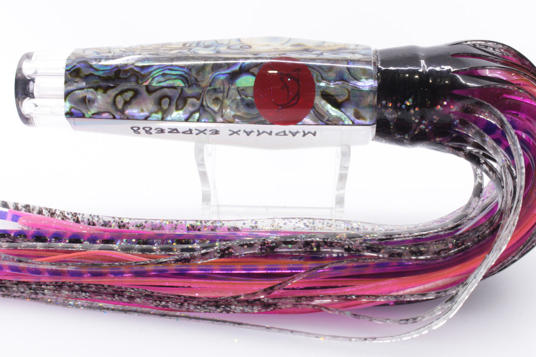 Bonze Lures Paua Shell Red Eyes 4-Hole Madmax Express 10" 9.5oz Black-Black Dots/Pink