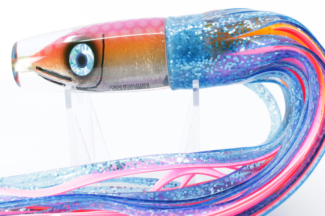 fishead lures Tsutomu Lures "Da Amaebi" Pink-Orange Fish Head Ali'i Invert 7" 5.7oz Skirted