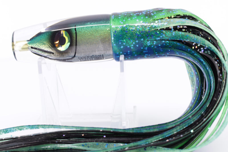 Tsutomu Lures Black-Green Fish Head Ali'i Invert 7" 5.7oz Skirted