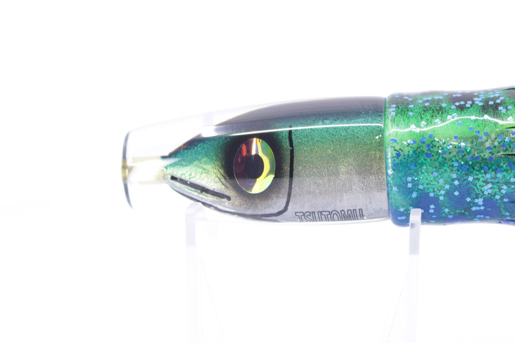Tsutomu Lures Black-Green Fish Head Ali'i Invert 7" 5.7oz Skirted