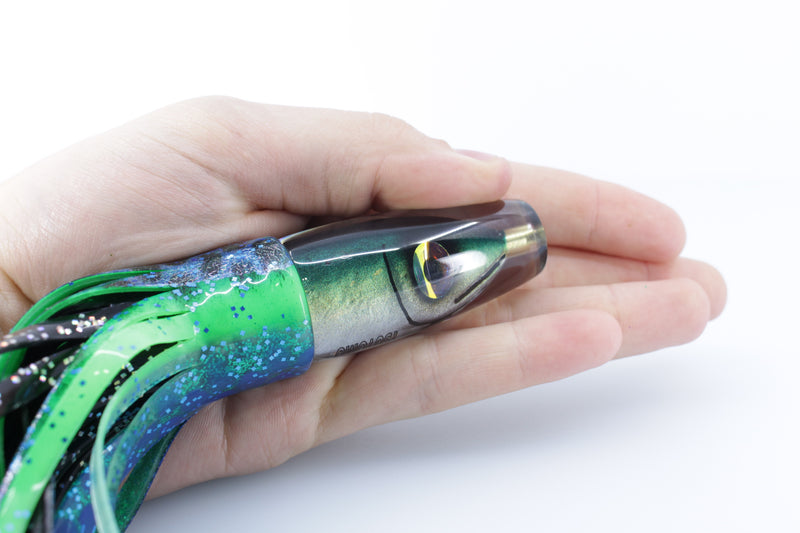 Tsutomu Lures Black-Green Fish Head Ali'i Invert 7" 5.7oz Skirted