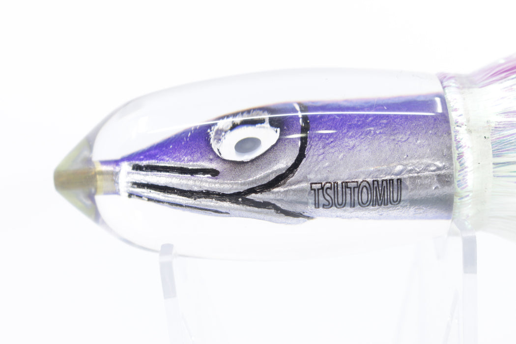 Tsutomu Lures Purple-Silver Fish Head Moke Bullet 9" 5.6oz Flashabou
