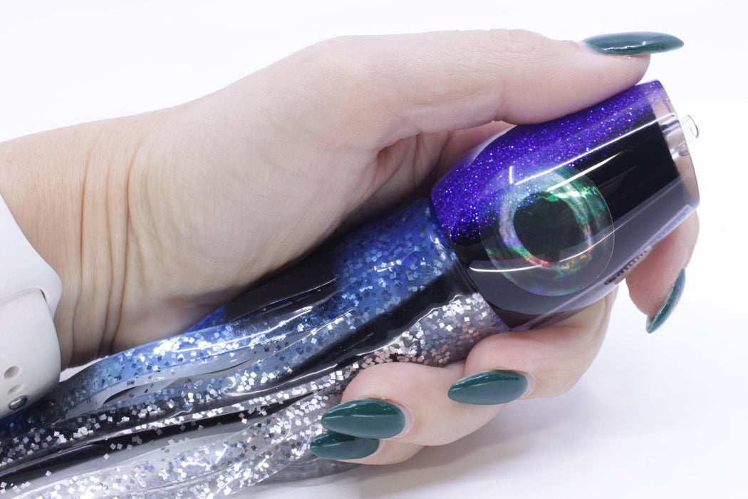 Moyes Lures Black Pearl Blue Back Medium Sumo 12" 6.8oz Skirted Blue & Black Bars