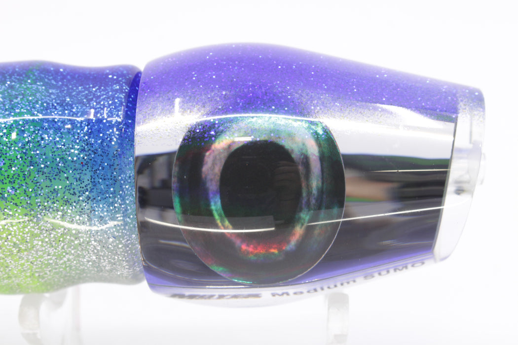 Moyes Lures Clear Mirrored Blue Back Medium Sumo 12" 6.8oz Skirted Blue-Silver/Rainbow