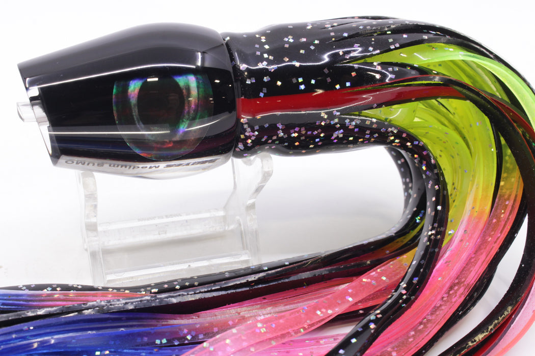 Moyes Lures Black Pearl Black Back Medium Sumo 12" 6.8oz Skirted Black/Rainbow