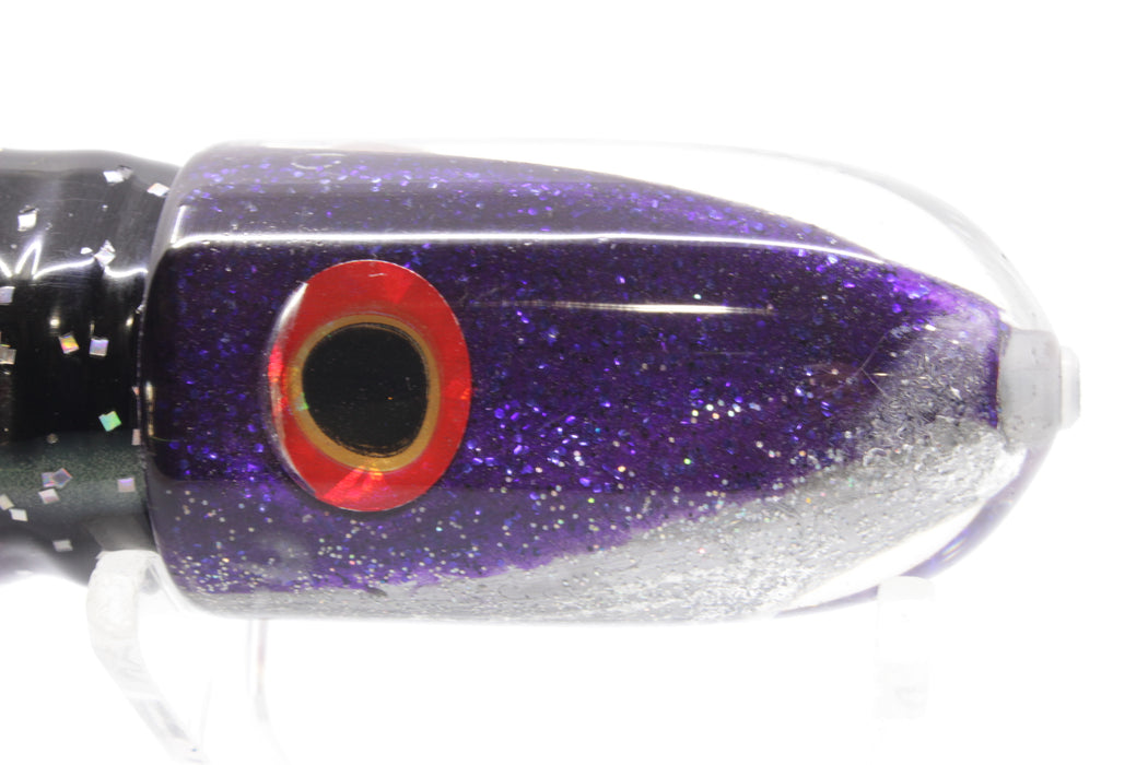 Jackpot Lures Purple-Silver Fish Head Small Bullet 9" 7oz Skirted Black-Purple Stripes