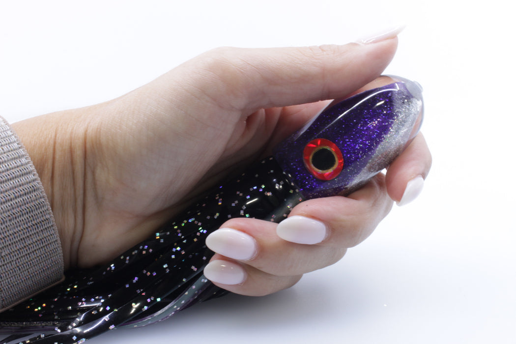 Jackpot Lures Purple-Silver Fish Head Small Bullet 9" 7oz Skirted Black-Purple Stripes