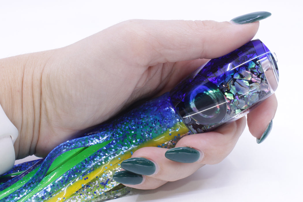 Moyes Lures S&P Blue Back Taxi Eyes Small Argus 9" 3.5oz Skirted Blue-Yellow-Silver