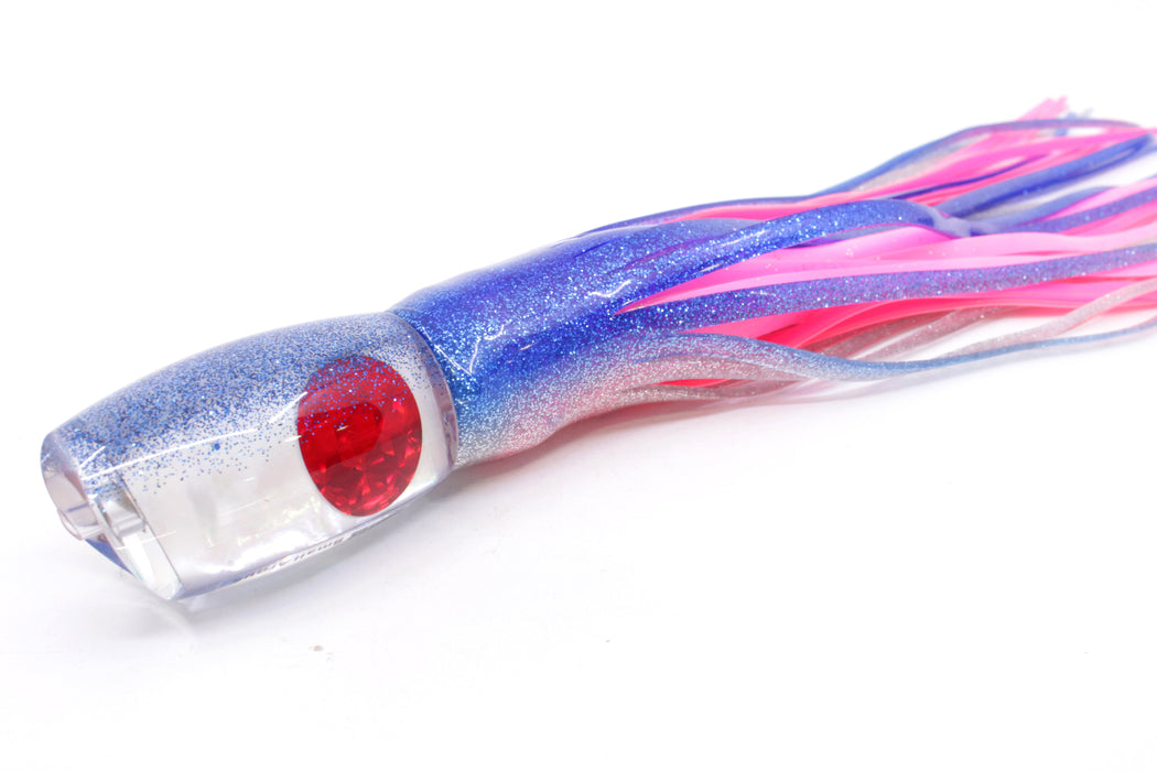 Moyes Lures White MOP Blue Glitter Back Small Argus 9" 3.5oz Skirted Blue-Silver/Pink