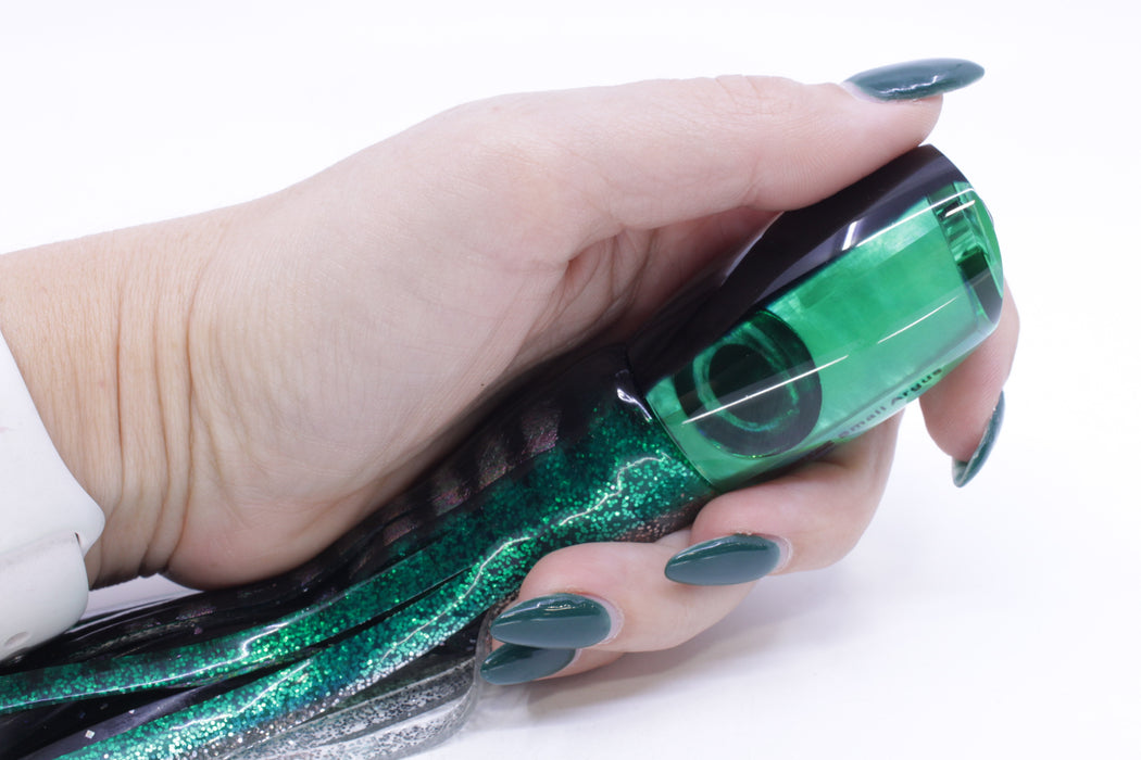 Moyes Lures Green MOP Black Back Small Argus 9" 3.5oz Skirted Green Aurora GZE