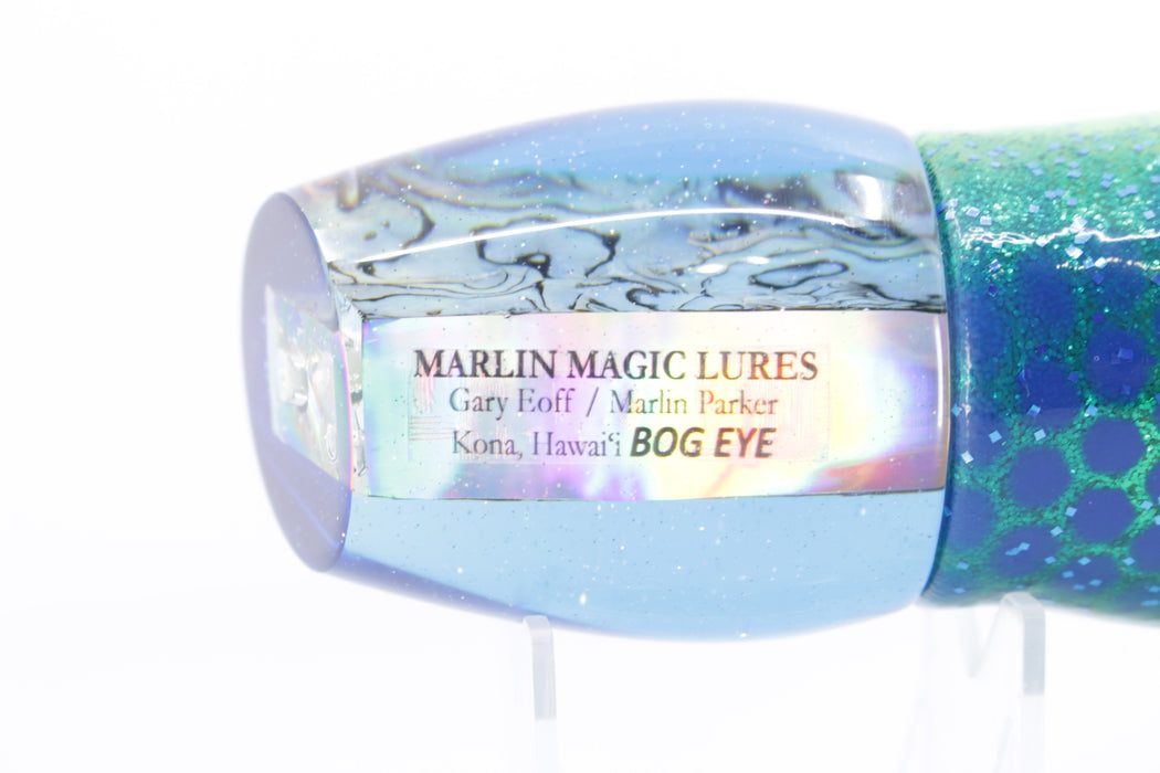 Marlin Magic Paua Shell Blue Back Bog Eye 14" 11oz Skirted Black Dot-Blue Dot