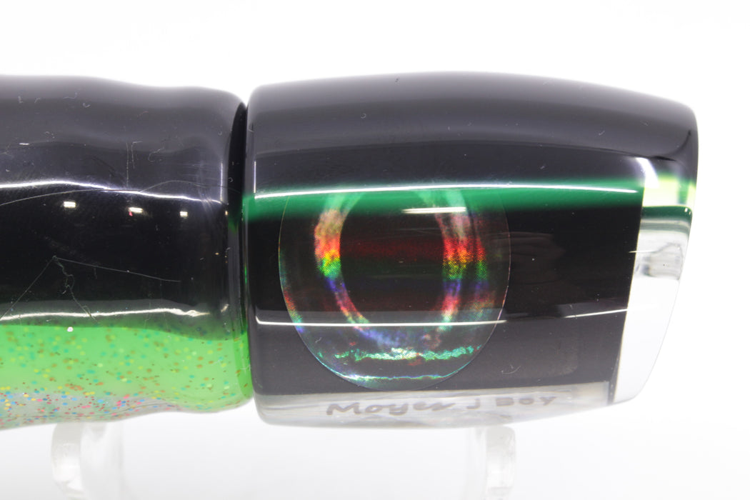 Moyes Lures Black Pearl Black-Green Back Taxi Eyes Medium J-Boy 12" 7oz Skirted