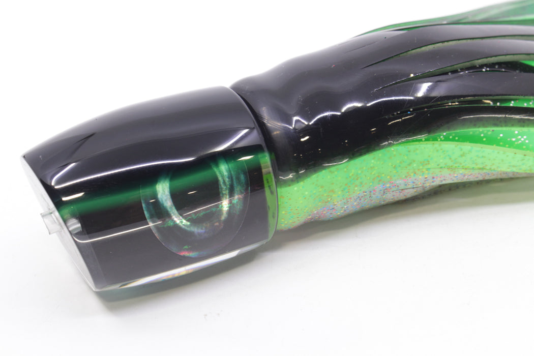 Moyes Lures Black Pearl Black-Green Back Taxi Eyes Medium J-Boy 12" 7oz Skirted