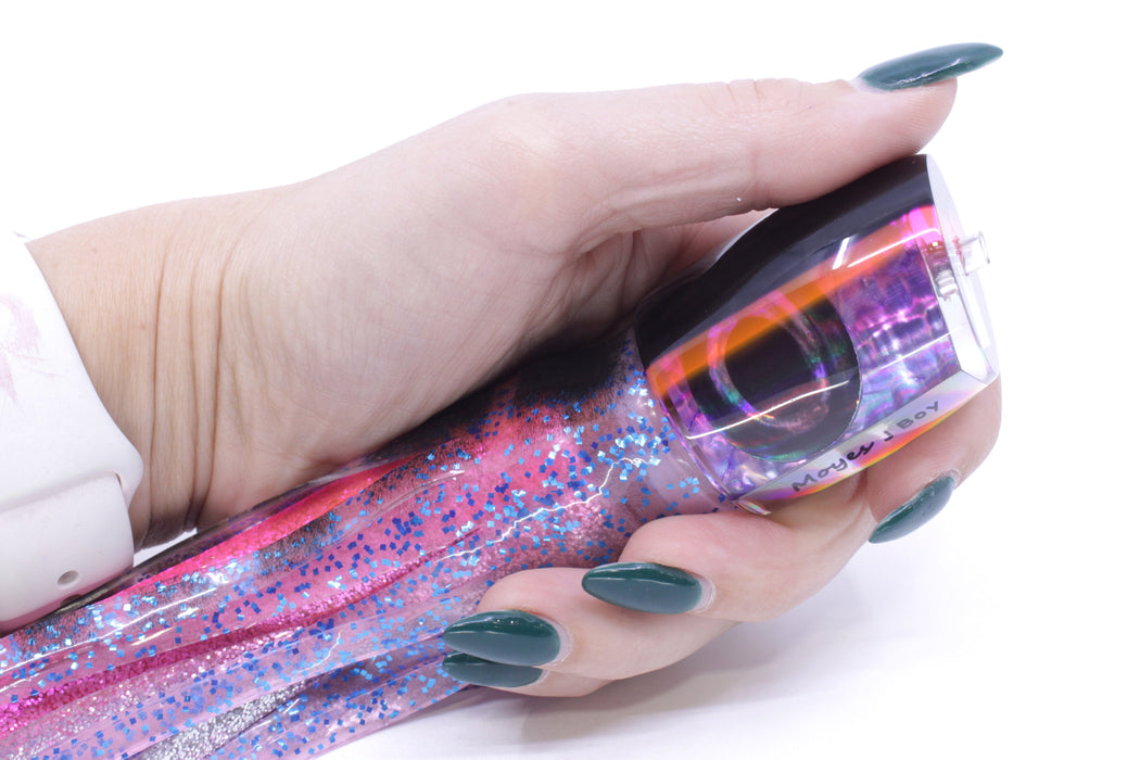 Moyes Lures Rainbow MOP Black-Pink Back Taxi Eyes Medium J-Boy 12" 7oz Skirted