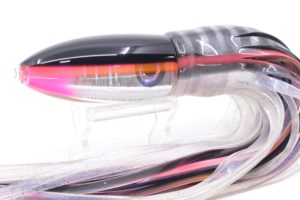 Moyes Lures Silver Aurora Black-Pink Back Keeled Medium Ono Bullet 9" 8.7oz Skirted