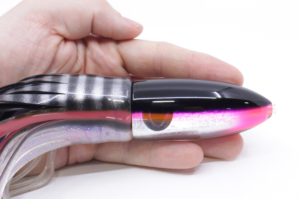 Moyes Lures Silver Aurora Black-Pink Back Keeled Medium Ono Bullet 9" 8.7oz Skirted