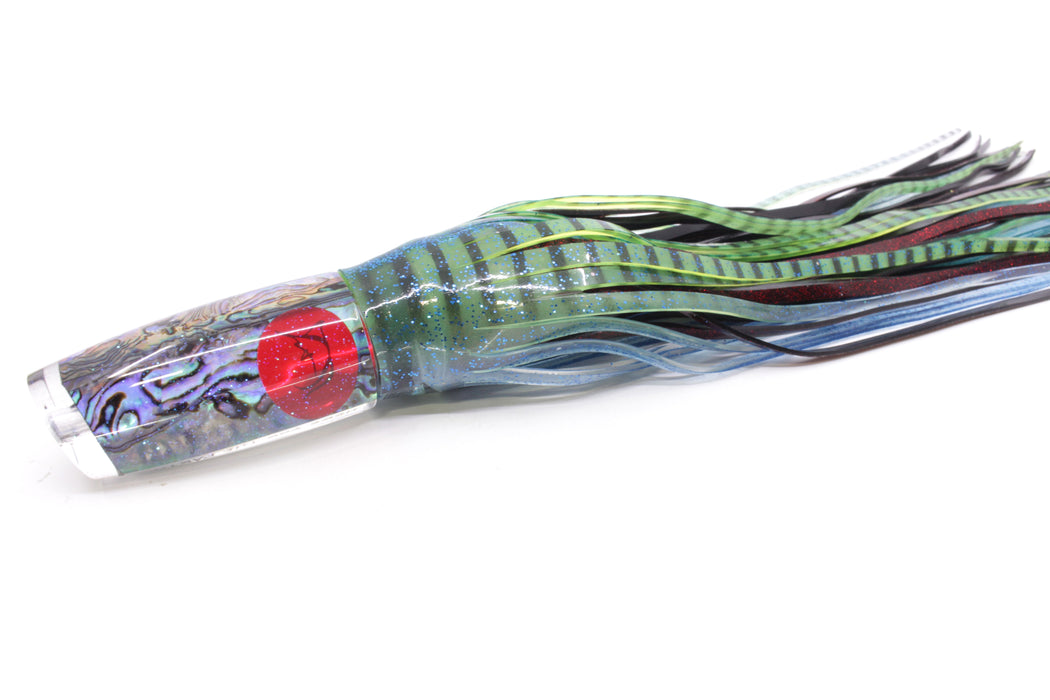 Bonze Lures Paua Shell Red Eyes Here For The Party 10" 8oz Skirted Olive Green/Red Glitter