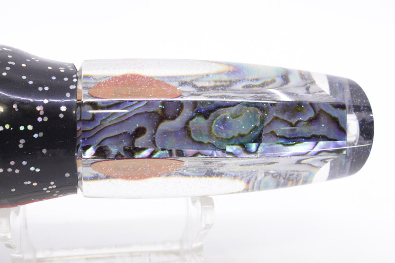 Bonze Lures Paua Shell Red Eyes Here For The Party 10" 8oz Skirted Black/Orange-Yellow-Blue