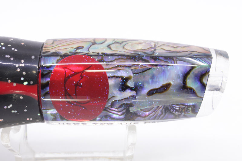 Bonze Lures Paua Shell Red Eyes Here For The Party 10" 8oz Skirted Black/Orange-Yellow-Blue